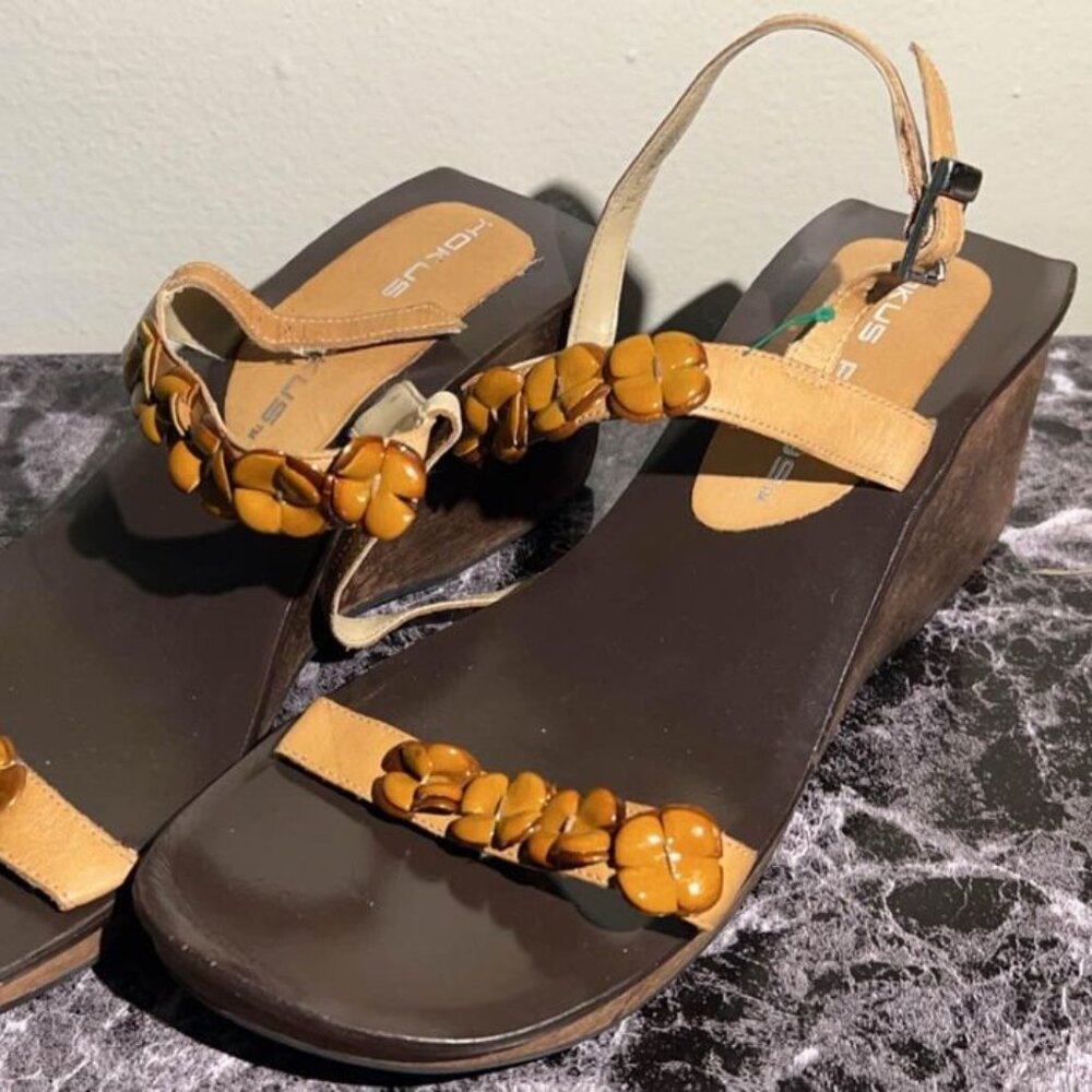 Hokus Pokus 90s Platform Sandals Wood Wedge Heels